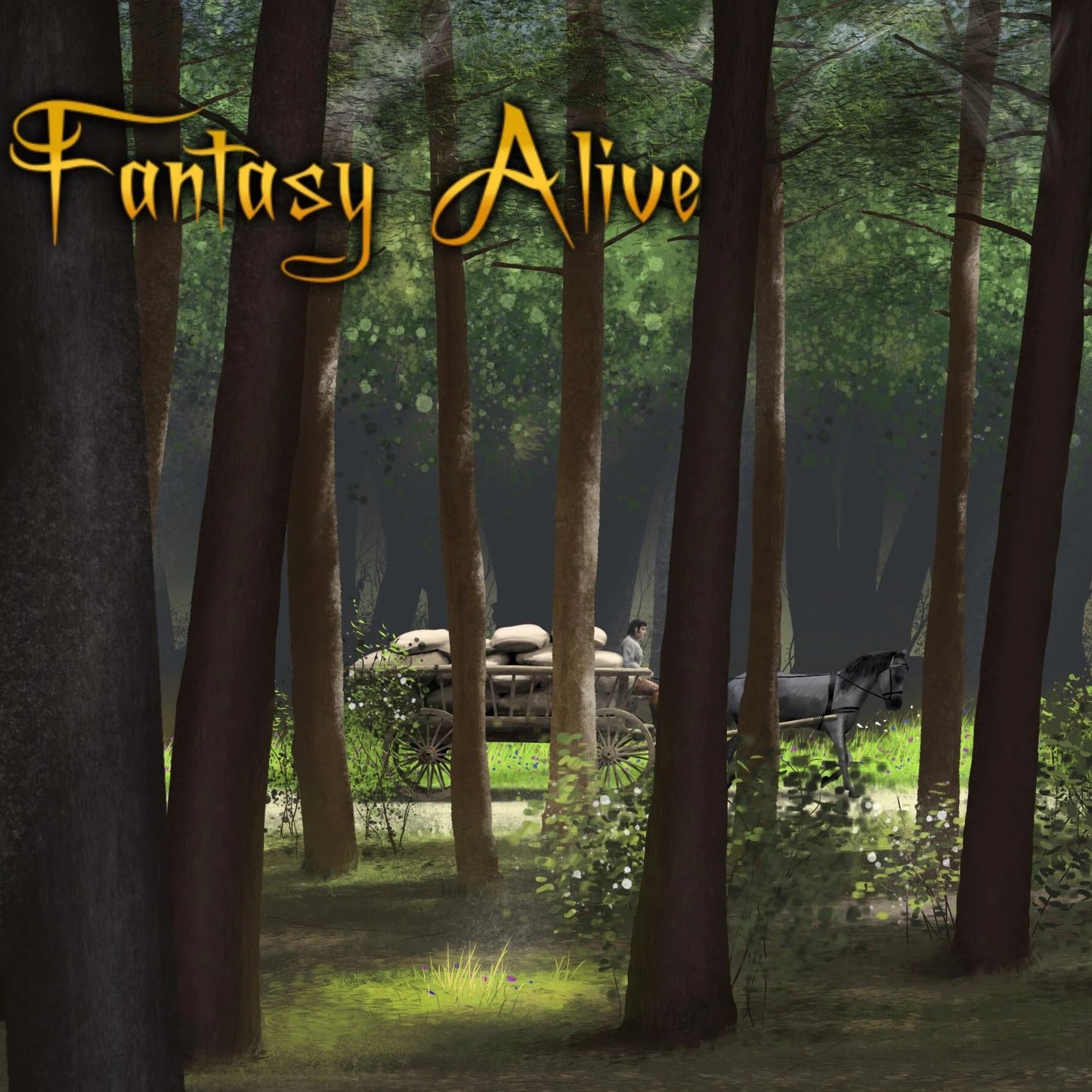 Small cart travels down a forest path