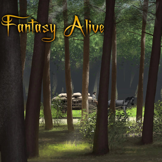 Small cart travels down a forest path